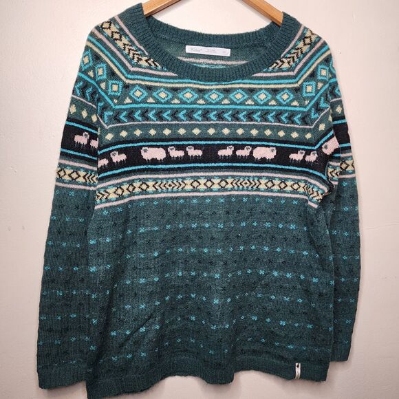 Woolrich Fair isle Sweater Pullover Wool Mohair Sheep Diana Green Womens Large - Picture 12 of 14